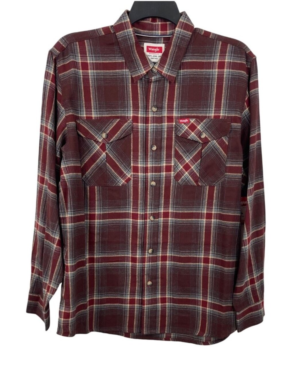 Wrangler Mens Size L Red Plaid Long Sleeve Relaxed Fit Western Button-Up Shirt
